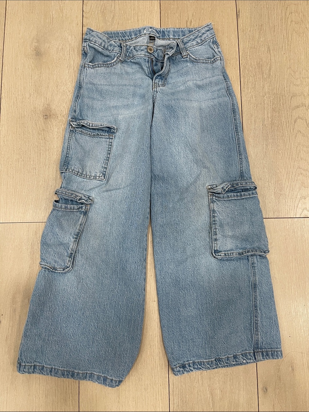 art class Light Blue Wide-Leg Cargo Jeans for Kids